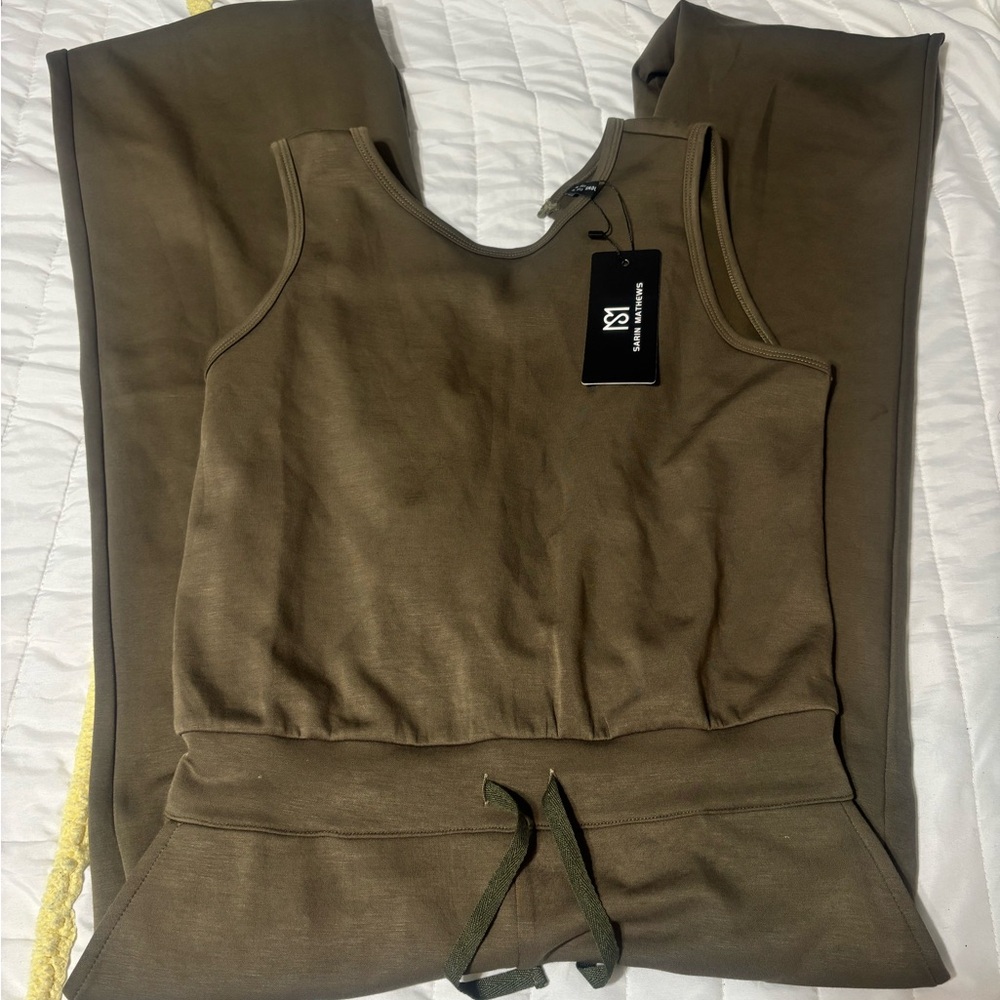 Sleeveless Olive Jumpsuit with Drawstring Waist